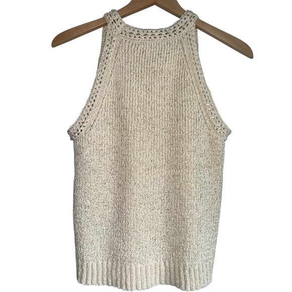 J.CREW High-Neck Textured Pointelle Sweater Tank Top | Cream Sleeveless Knit XS - Picture 5 of 8
